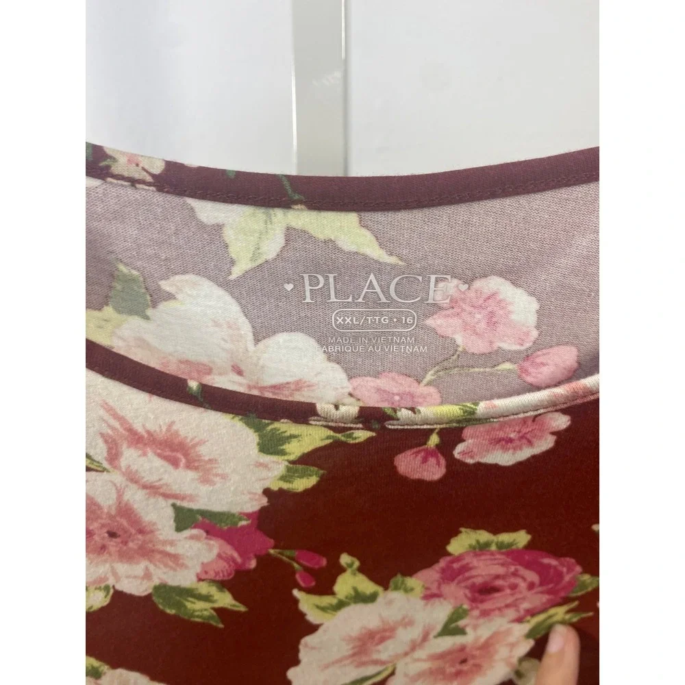The‎ Childrens Place Girls XXL 16 Floral Long Sleeve Empire Waist Dress Burgundy
